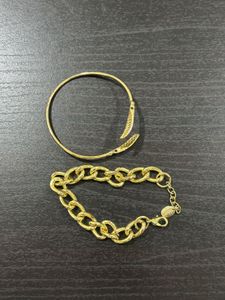 Gold Bangle & Chain Bracelet Set