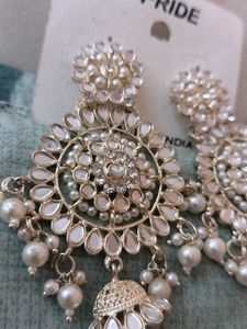 Statement Mirror &amp; Pearl Jhumka Earrings