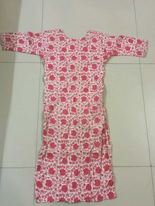 White And Pink Printed A Line Long Kurti