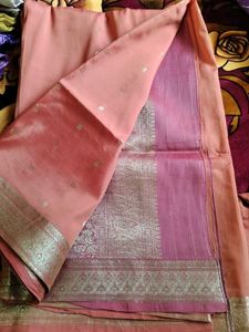 Peach Saree with Silver Border