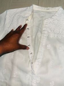Elegant White Embroidered Kurti Set