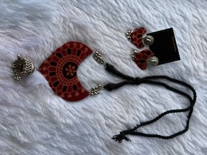 Maroon Fabric Pendant Jewelry Set