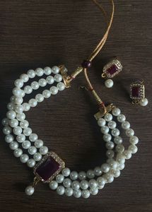Ethnic Pearl Choker/necklace With Earrings