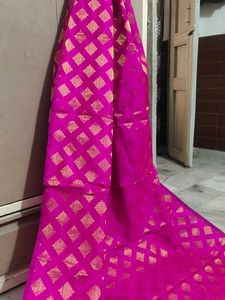 combo Rani Banarsi Fabric 2 Miter+ Cotton White