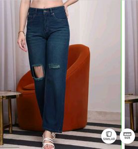 Ripped Wide Leg Denim Jeans