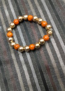 Beaded Bracelet - Gold, Orange, &amp; Crystal