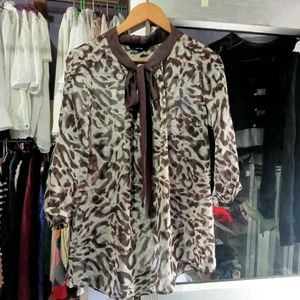 Tie Neck Animal Print