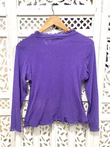 Purple Ruffle Trim Long Sleeves Top A
