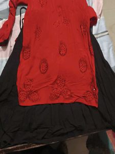 Red Embroidered Kurta