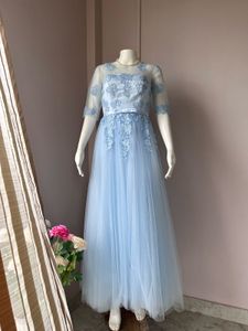 Blue Lace Embellished Luxe Gown