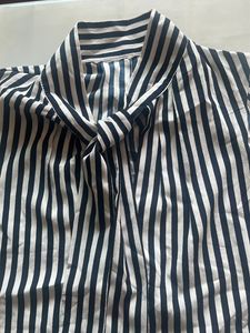 Striped Tie-Neck Sleeveless Blouse