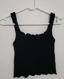 Black Smocked Crop Tank Top