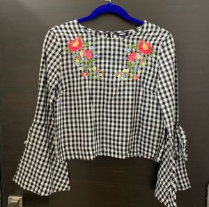 Floral Embroidered Gingham Top