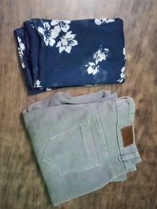 Gray Denim Jeans With Duptta