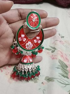 Branded Red And Green Ethnic Jhumkas