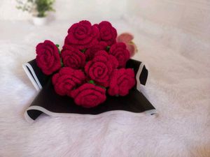 Handmade Crochet Red Rose Bouquet