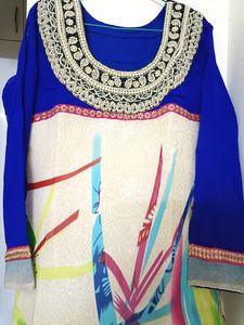 Moti Neck Work Stitch Georgette Kurta With Inner