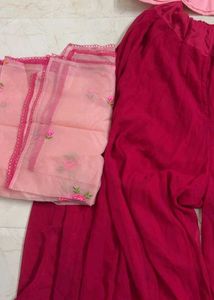 Embroidered Kurta Set With Plazzo And Dupatta