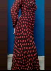 Red Floral Puffy Sleeves Dress 🎀❤️