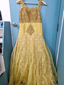 Golden Heavy Work Gown For Women.