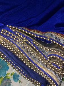 Blue &amp; Gold Embellished Sari 🥻