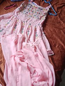 Pink Embroidered Peplum Palazzo Set