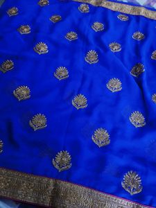 Elegant Blue Embroidered Saree