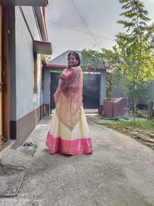Pink And White Colour Lehenga