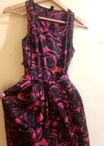 Printed Floral Mini Dress With Pockets