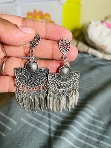 Silver N Golden Oxidised Earrings