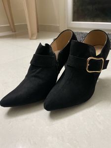 Black Buckle Heel Booties