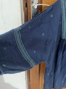 Embroidered Navy Blue Tunic Top