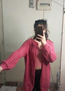 Pink Crochet Cardigan