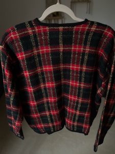 KAREN SCOTT RED CHECKED CARDIGAN