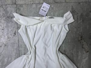 Off-Shoulders Solid Zipper White Mini Dress