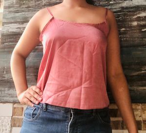 Pink Satin Top For Lounge Wear