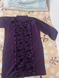 Purple Kurta With Velvet Embroidery