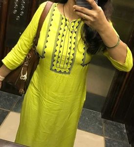 Yellow Embroidered Neck vishudh Kurti