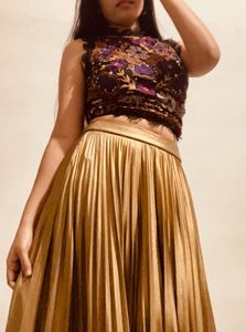 Ritu Kumar Label Gold Skirt &amp; Embroidered Top Set