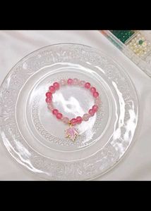 Pink Maple Leaf Beaded Bracelet