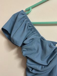 Ruched Blue Crop Top