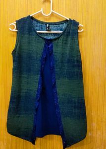 Sleeveless Green &amp; Blue Top
