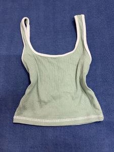 Sage green ribbed sleeveless crop top
