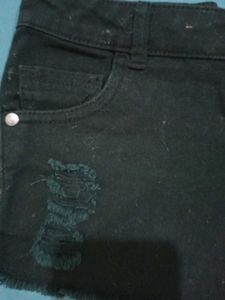 Black Denim Ripped Shorts