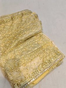 New With Tag Golden Embroidered Saree💞