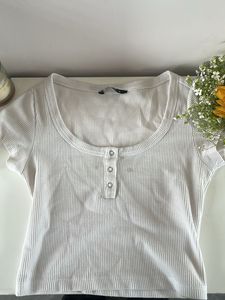 Ribbed Crop Top with Buttons