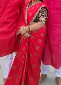 Elegant Red Polka Dot Saree