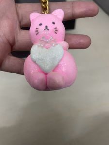 Handmade Sweet Pinky Clay Kitty Keychain