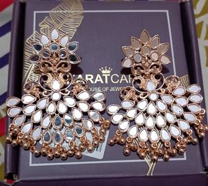 Rose Gold Plated Mirror Dangler Earrings For Women