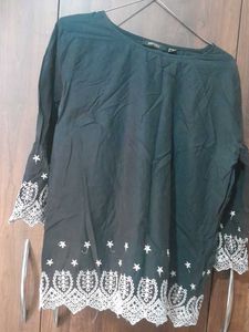 Black Cotton Top With Chikankari Sleeves